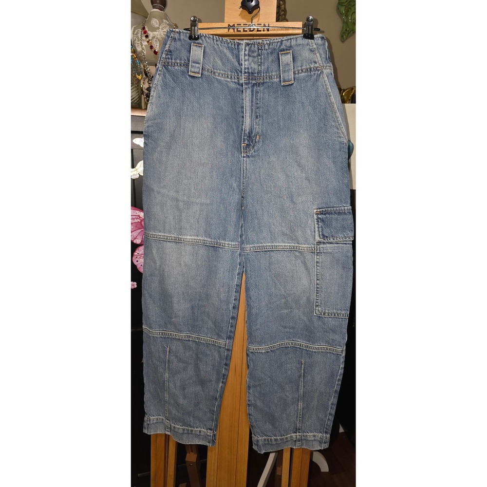 Etica Juni Relaxed Cargo Jeans Moonbay Blue High Rise Denim EW42400 Size 25 NWT